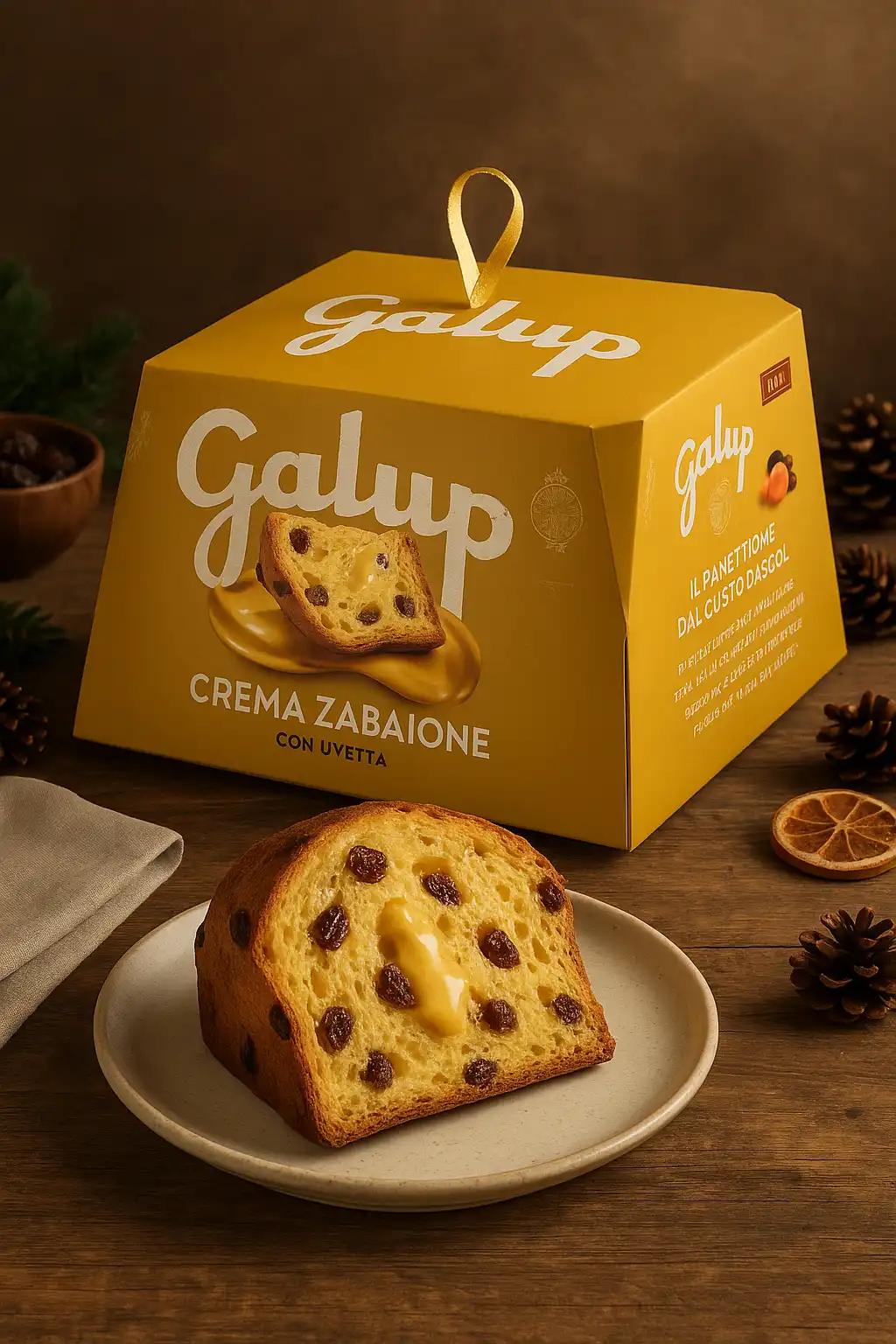 Galup Panettone 900g con Crema Zabaione e Uvetta Dolce Soffice Tradizionale