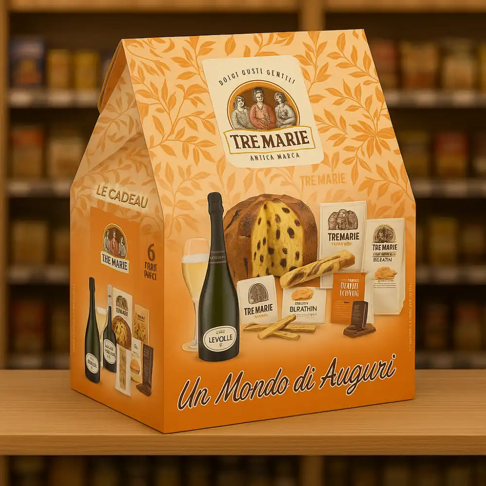 Cesto Natalizio 6pz con Dolce, Spumante e Cioccolato Idea Regalo Festiva
