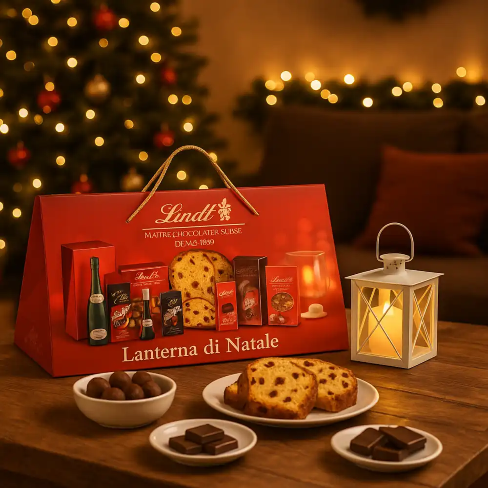 Cesto Natalizio Lanterna di Natale 9pz con Dolci, Spumante e Cioccolato