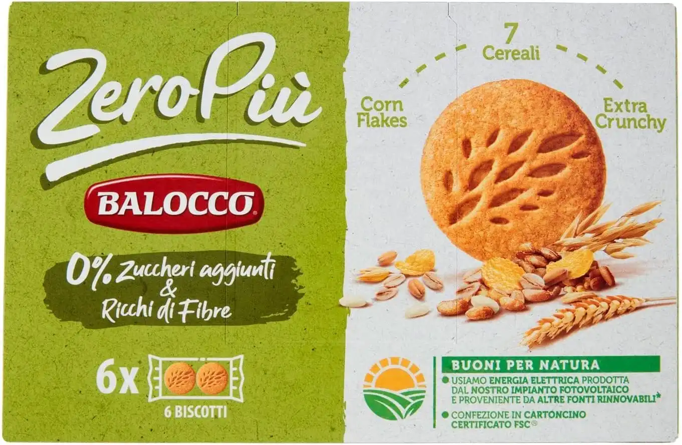 12x Balocco ZeroPiu Biscotti 7 Cereali Corn Flakes 230g Senza Zuccheri Aggiunti