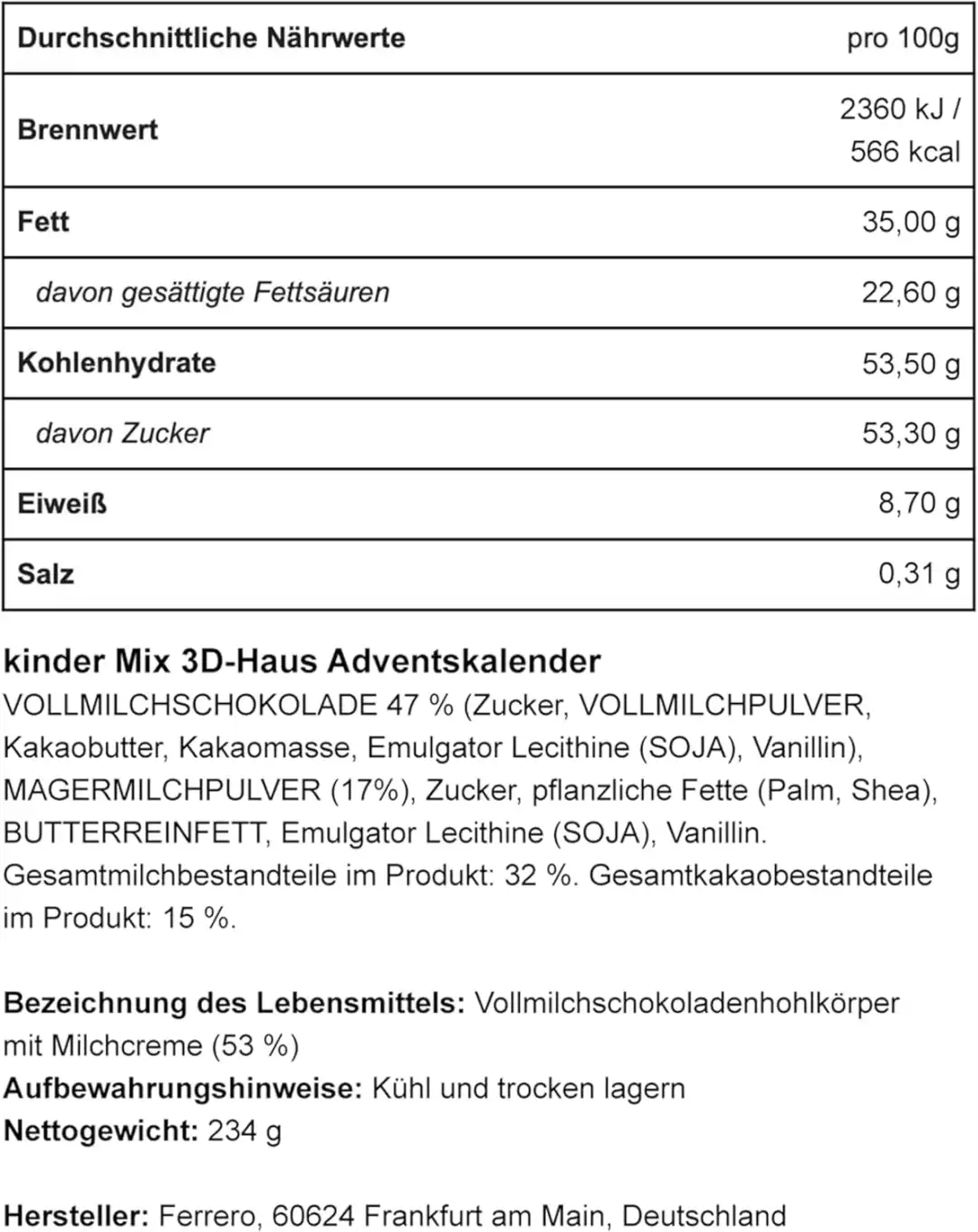 Kinder Dolce Casa Calendario Avvento 2025 – 24 Snack e Cioccolatini, 234g