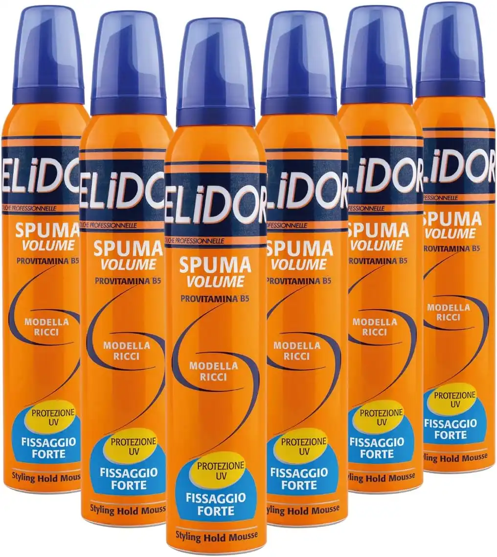 6x Elidor Spuma Volume 200ml Fissaggio Forte per Capelli Ricci Protezione UV