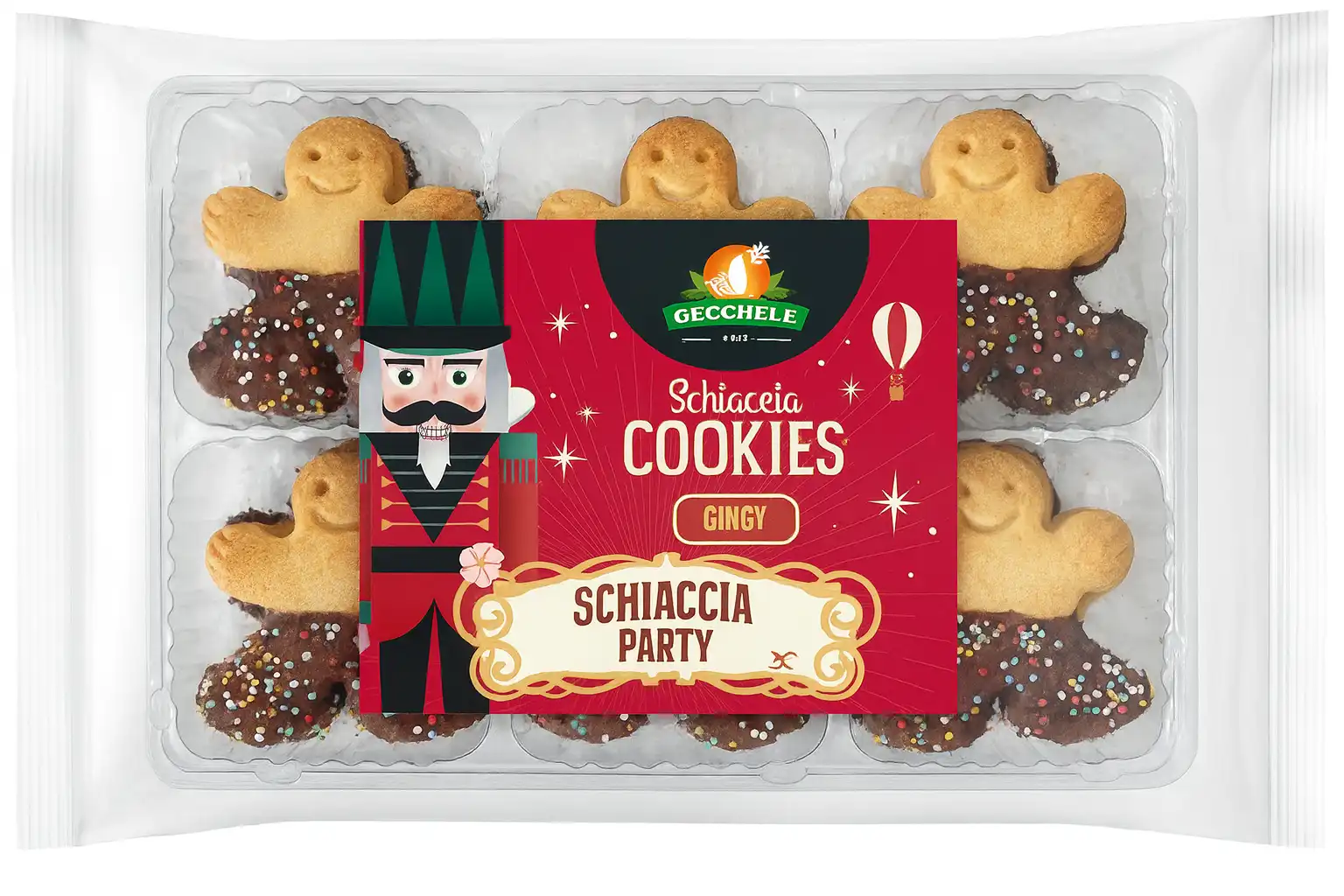 9x Gecchele Schiaccia Cookie Ginger 185g Biscotti Natalizi Ricoperti Cioccolato