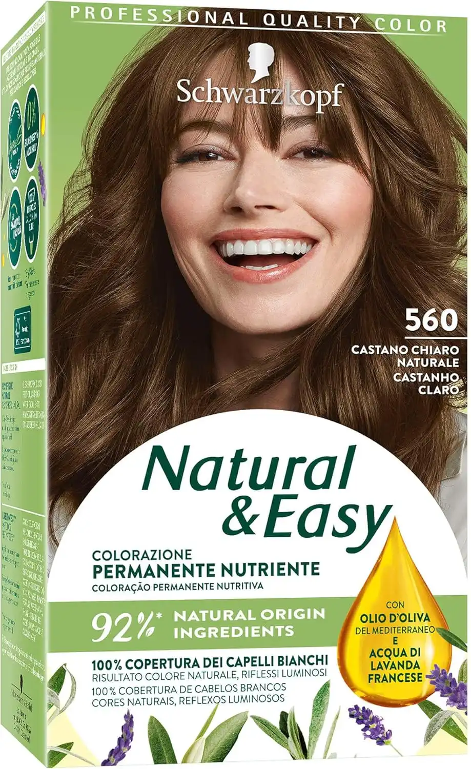 6x Schwarzkopf Natural & Easy 560 Castano Chiaro Tintura Permanente Nutriente