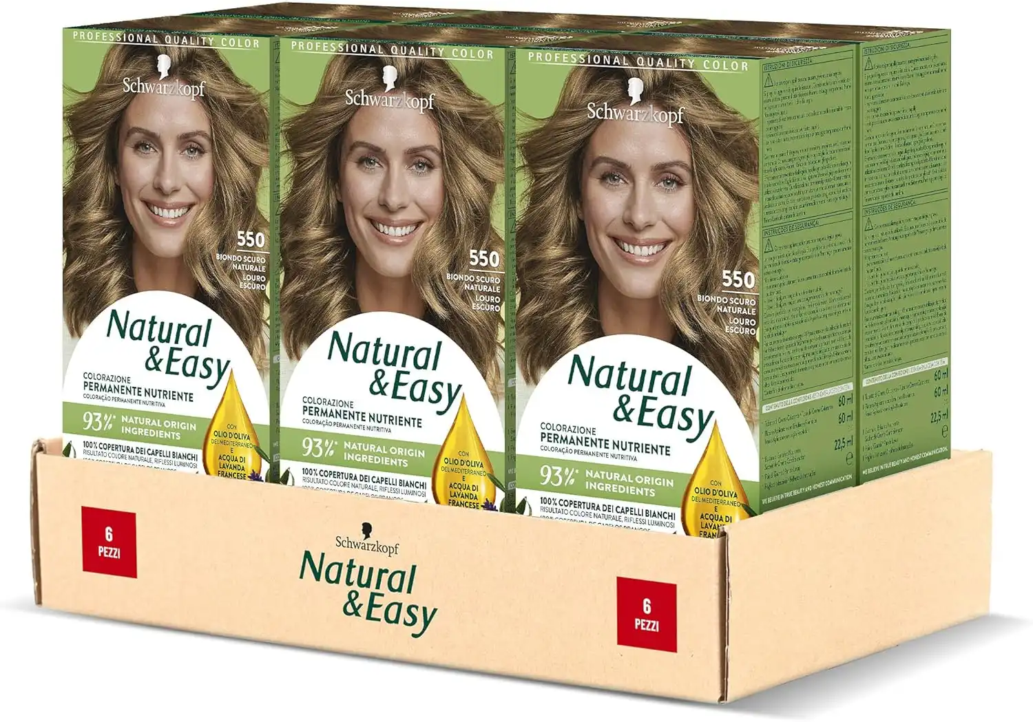6x Schwarzkopf Natural & Easy 550 Biondo Scuro Naturale Tinta Capelli