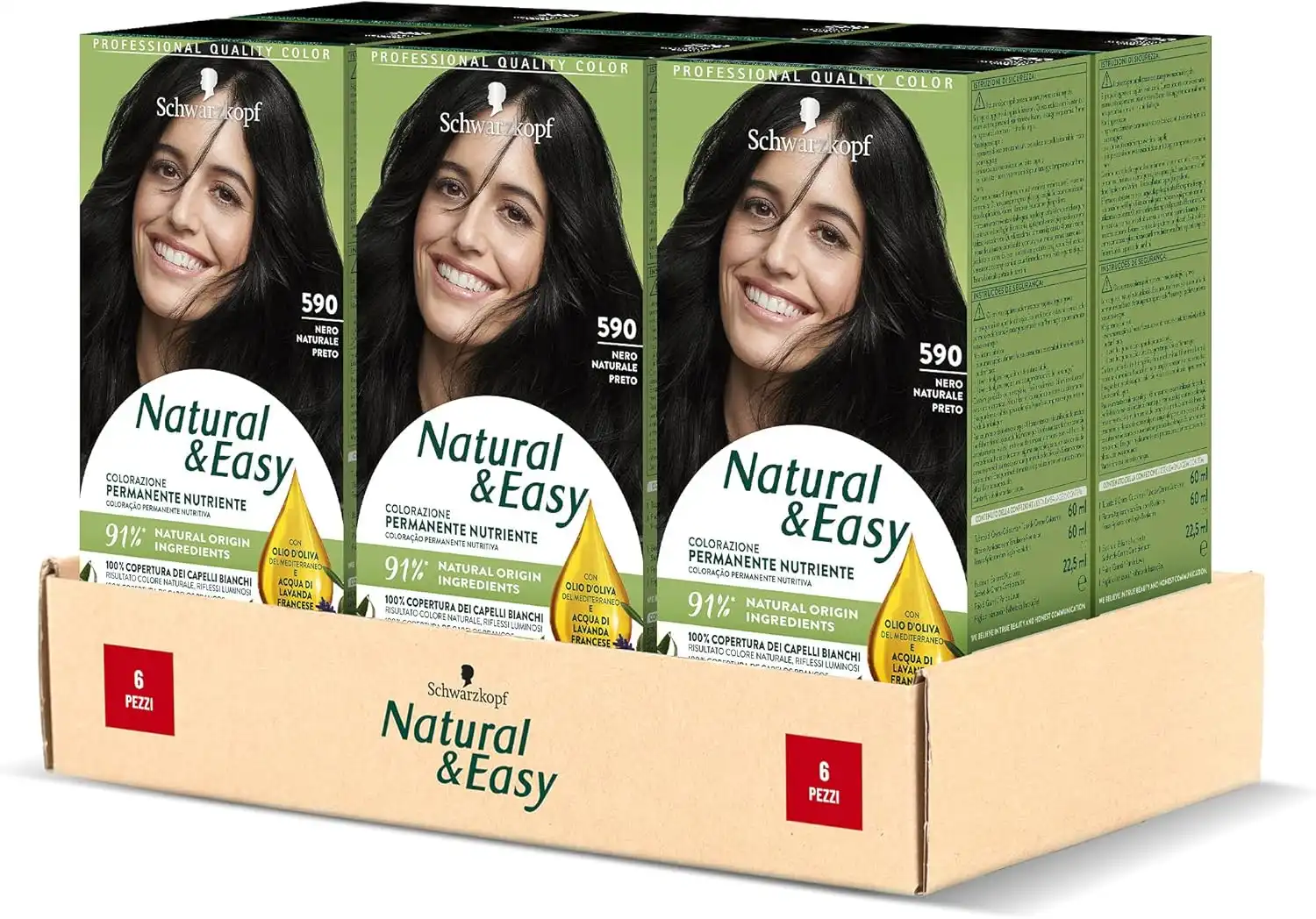 6x Schwarzkopf Natural & Easy 590 Nero Tinta Capelli Permanente Nutriente