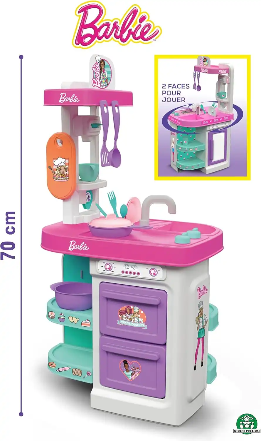 Barbie Cucina Twist 75cm bifacciale con accessori Grandi Giochi BAR49000