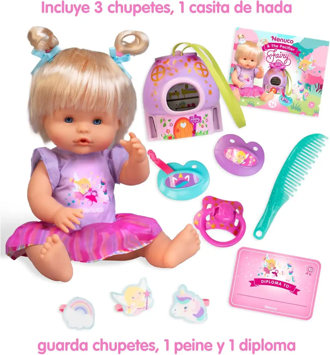 Bambola Nenuco Fairy Pacifiers accessori vestitino lilla Famosa Originale 35cm
