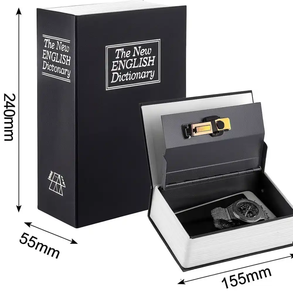 Cassaforte a libro segreta con chiave 240×155×55 mm per denaro e gioielli oro