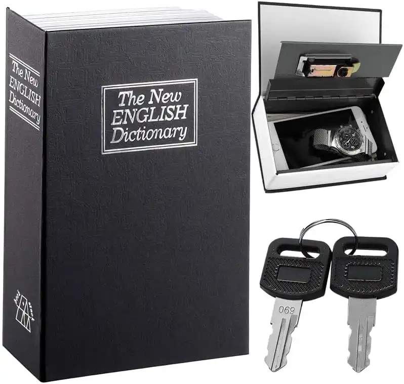 Cassaforte a libro segreta con chiave 240×155×55 mm per denaro e gioielli oro
