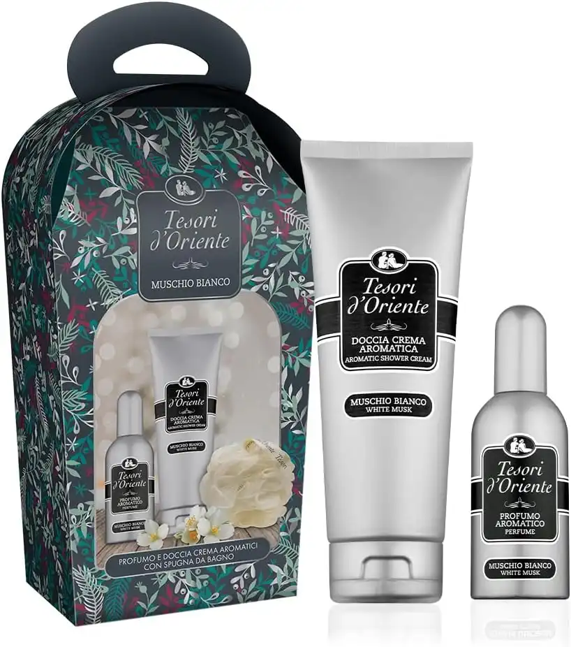 Confezione Regalo Tesori d'Oriente Muschio Bianco Doccia 250ml + Profumo +Spugna