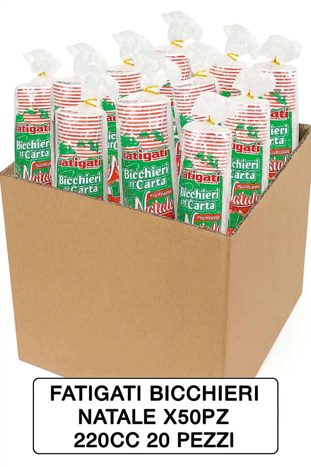 20x Bicchieri Carta Natale 50pz 220cc Monouso Decorati per Feste Natalizie