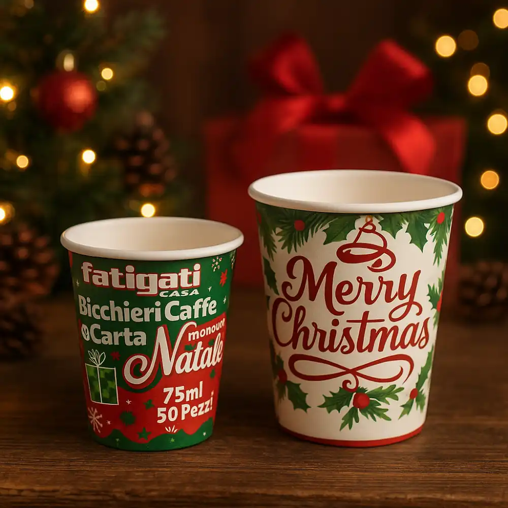 20x Bicchieri Carta Natale 220cc + 20x Bicchieri Caffè 75ml Monouso Festivi