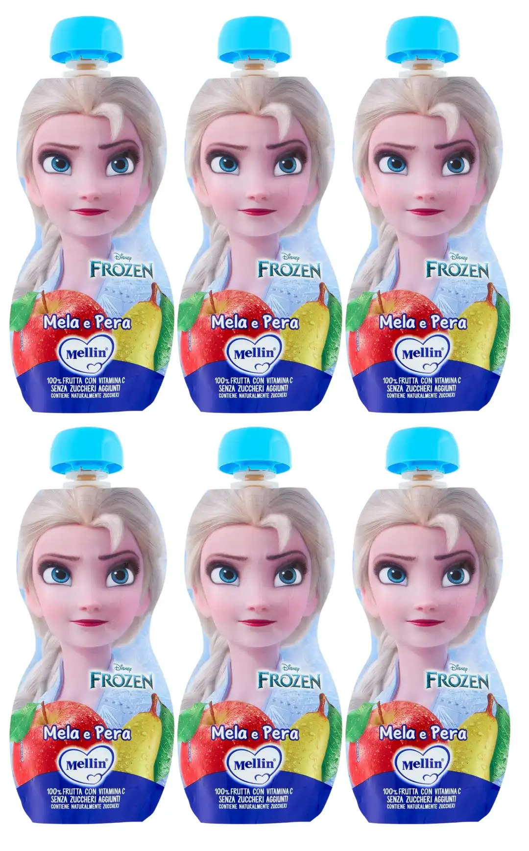6x Mellin Pouch Frutta 110g Mela e Pera Frozen 100% Naturale Senza Zucchero