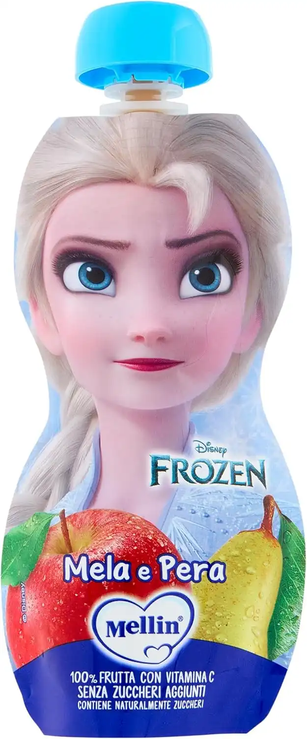 6x Mellin Pouch Frutta 110g Mela e Pera Frozen 100% Naturale Senza Zucchero