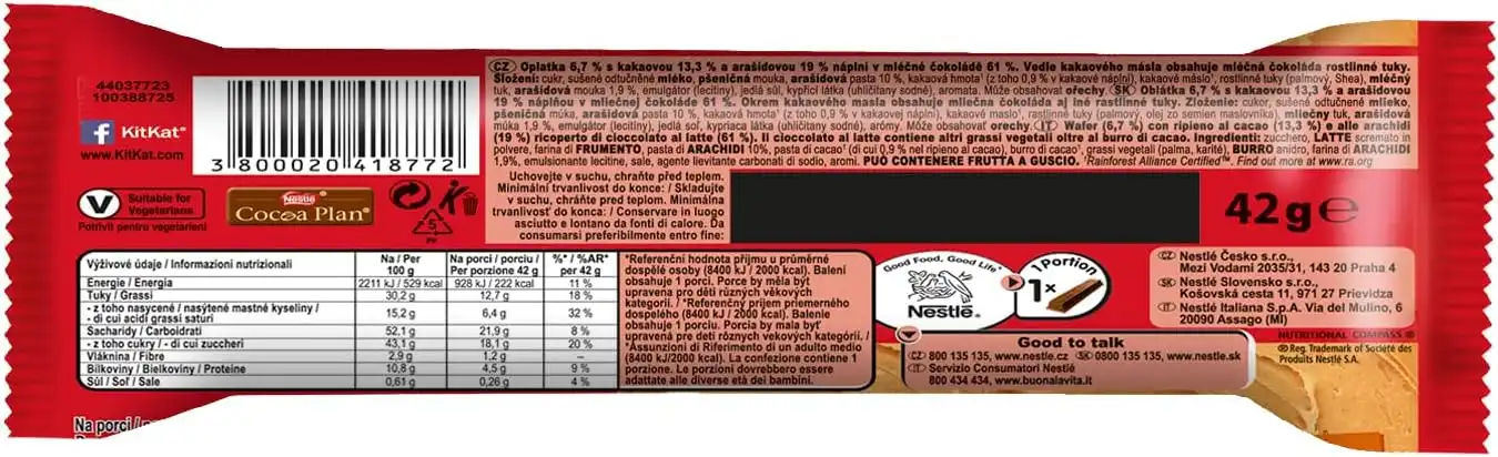 KITKAT Chunky Peanut Butter 24x42g Wafer Ricoperto di Cioccolato al Latte