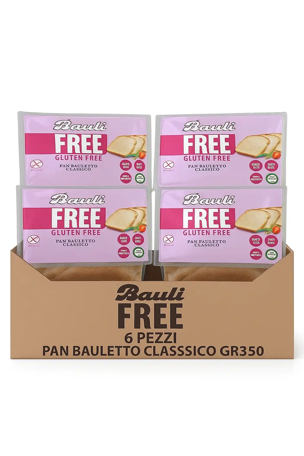 6x Pan Bauletto Classico 350g Senza Glutine Morbido Fonte di Fibre Italiano