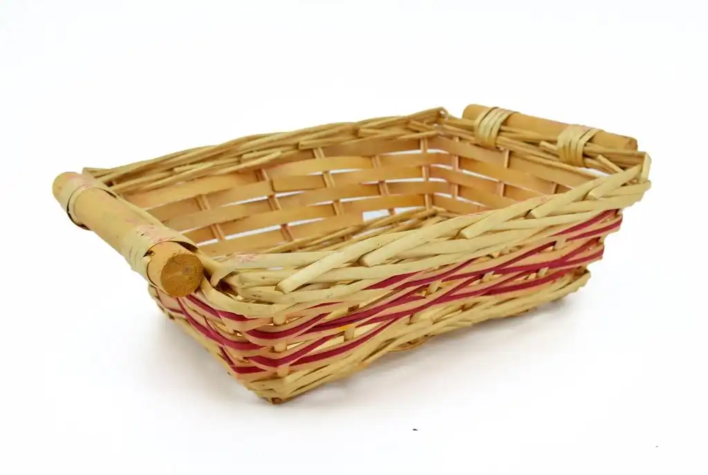 5x Ceste Rettangolari Naturali/Rosse 36x22x10cm per Cesti Regalo e Feste