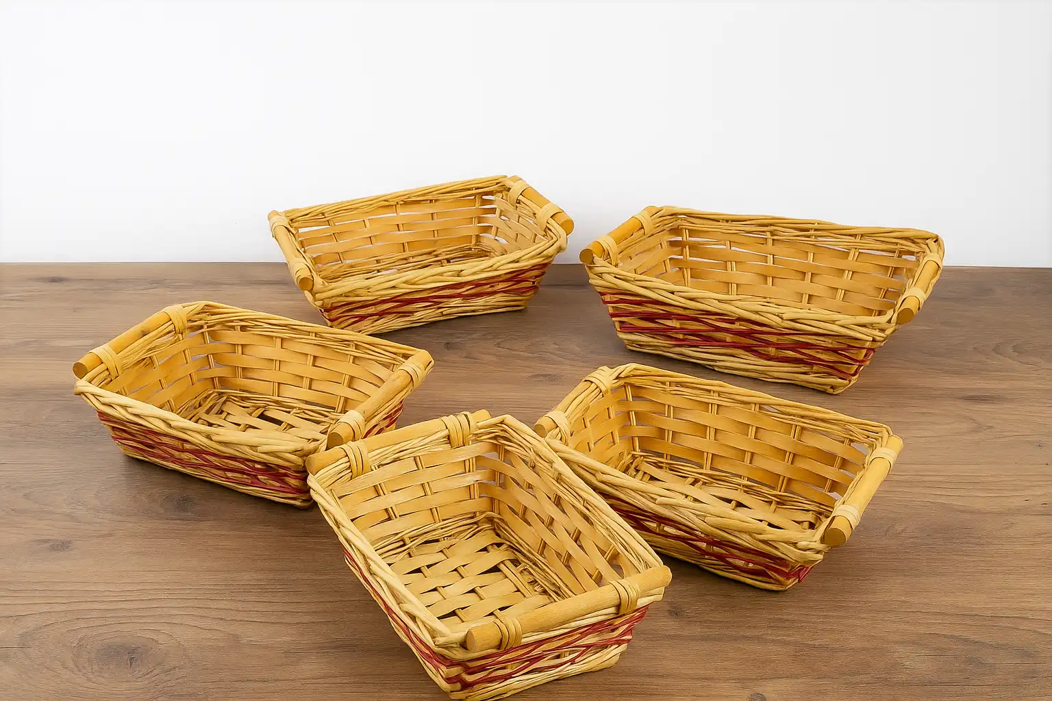 5x Ceste Rettangolari Naturali/Rosse 36x22x10cm per Cesti Regalo e Feste