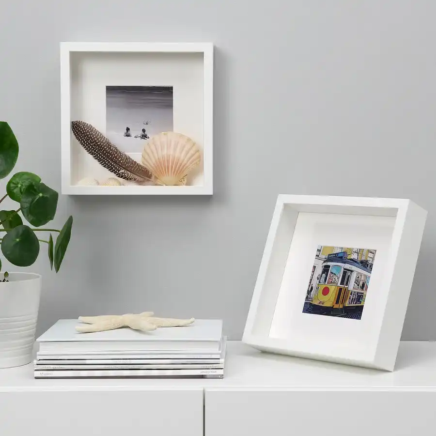 Set 2 Cornici Quadrate 3D Bianche 25x25 cm Portafoto foto Parete Tavolo Moderna