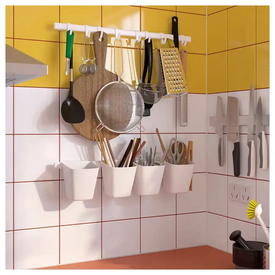 Set 6 Contenitori Pensili da Cucina Bianco 12x11x13 cm Plastica 750 ml Organizer