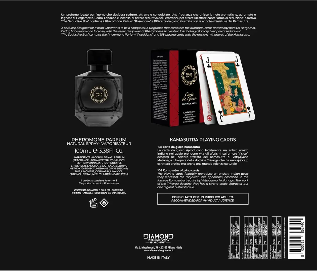 Diamond Sexy Gate Poseidone Eau de Parfum Uomo 100 ml con Feromoni e Carte Kama