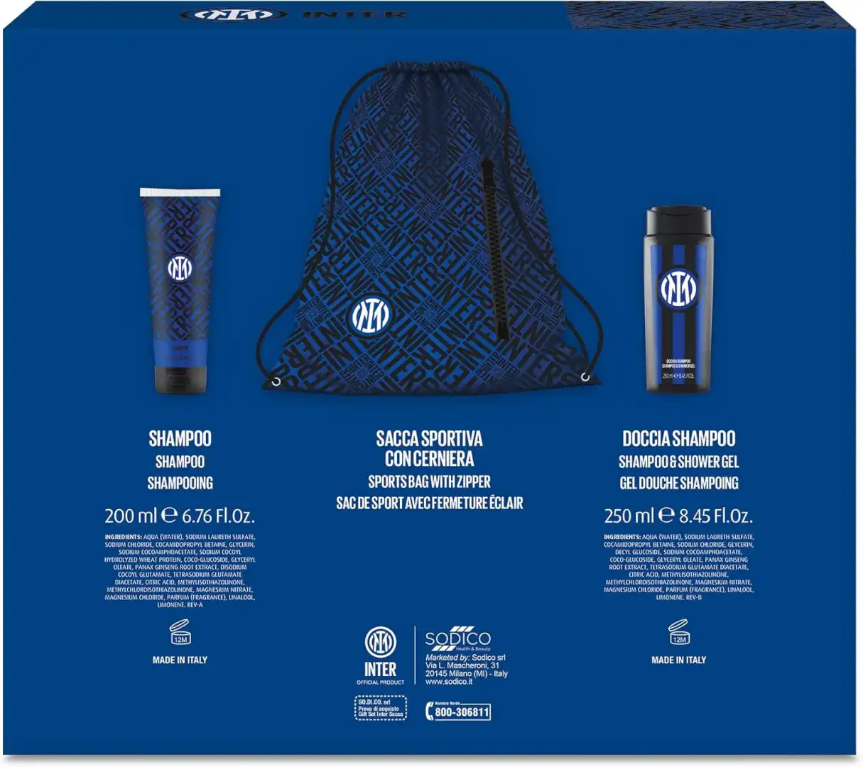 Doccia Shampoo 250ml Shampoo Tubo 200ml Sacca Sportiva Prodotto FC Inter