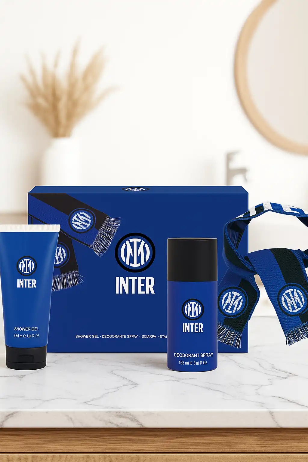 INTER Gift Set Uomo – Deodorante 150 ml + Shower Gel 200 ml + Sciarpa Ufficiale