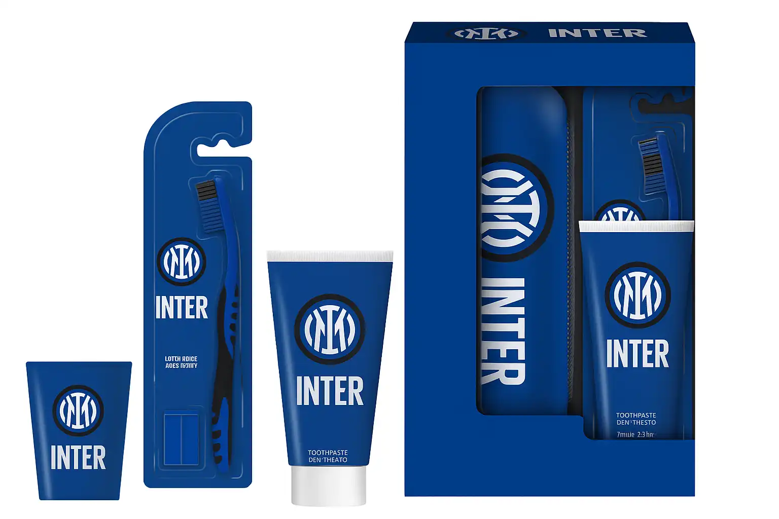 INTER Gift Set Kit Igiene Orale Spazzolino Dentifricio 75ml Bicchierino Astuccio