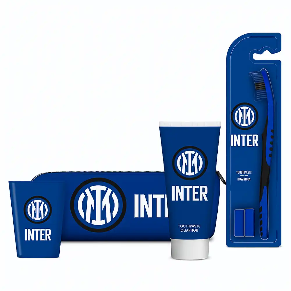 INTER Gift Set Kit Igiene Orale Spazzolino Dentifricio 75ml Bicchierino Astuccio