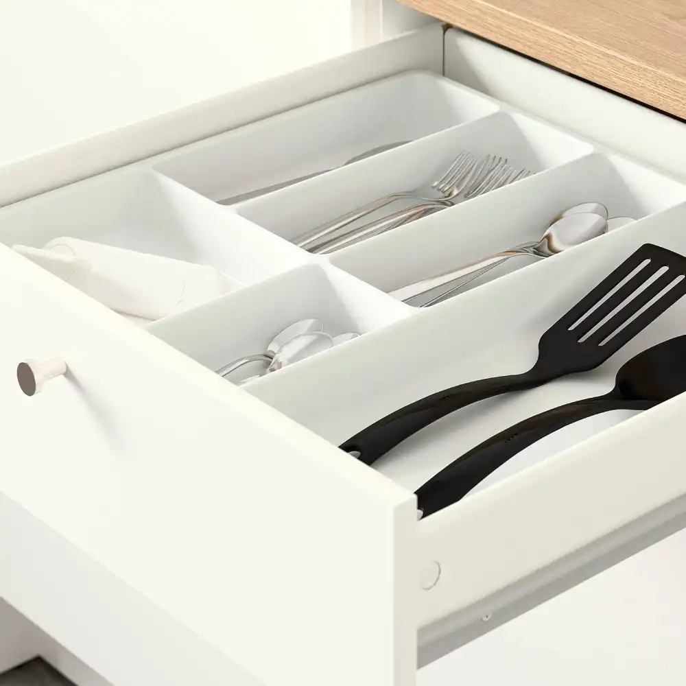 IKEA KNOXHULT Mobile Cucina 120cm Bianco 2 Ante Cassetto Piano Lavoro Rovere Top