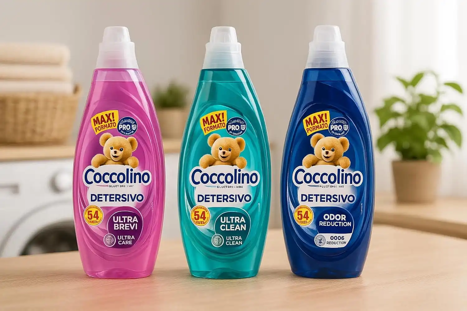 3 Coccolino Detersivo 54 Lavaggi Ultra Clean Care Odor Protection Set Lavatrice