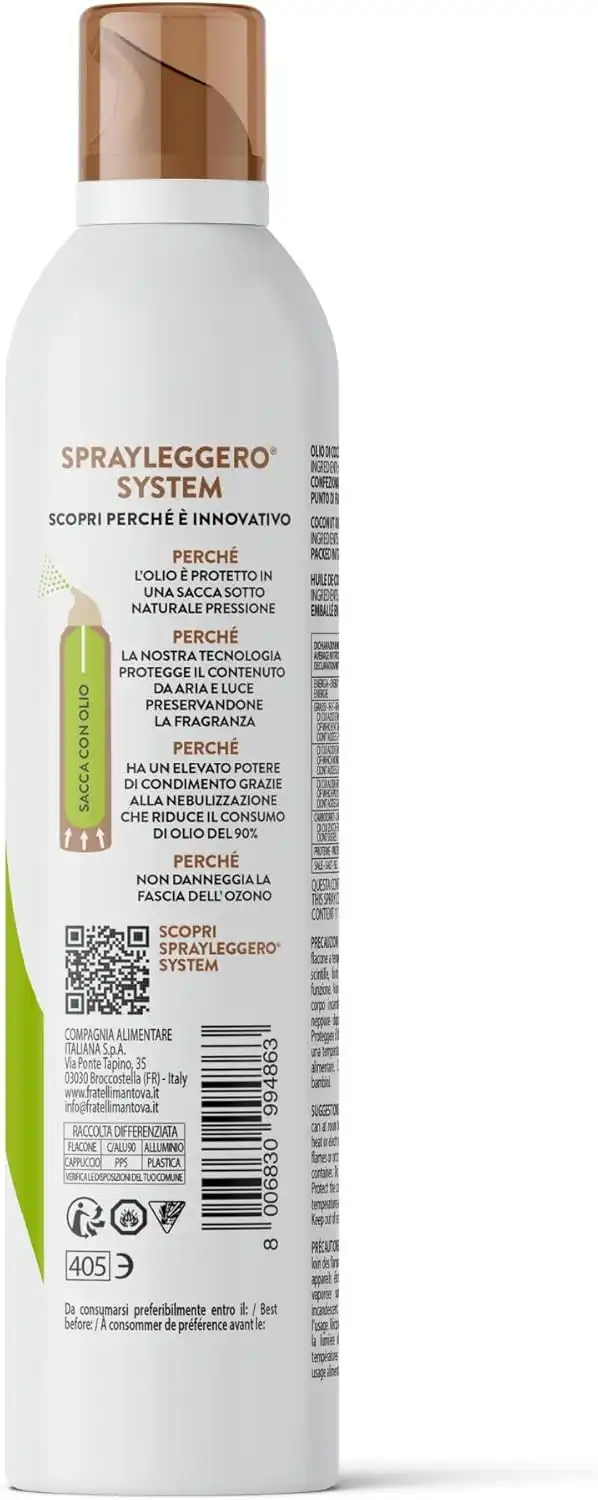 6 Pezzi Olio Di Cocco Spray 200Ml Naturale Leggero Senza Glutine Sprayleggero