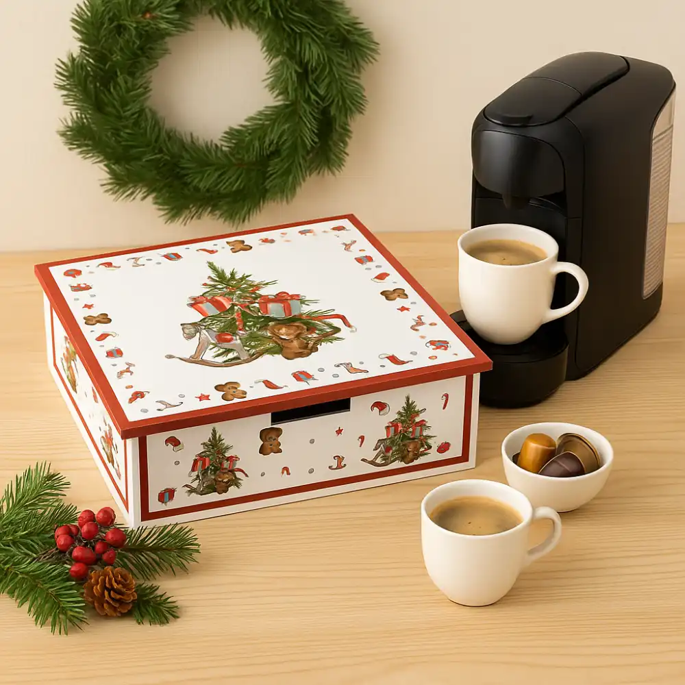 Cassetto Portacapsule Decorazione Natalizia 33x33x11 cm Cassettiera Caffè