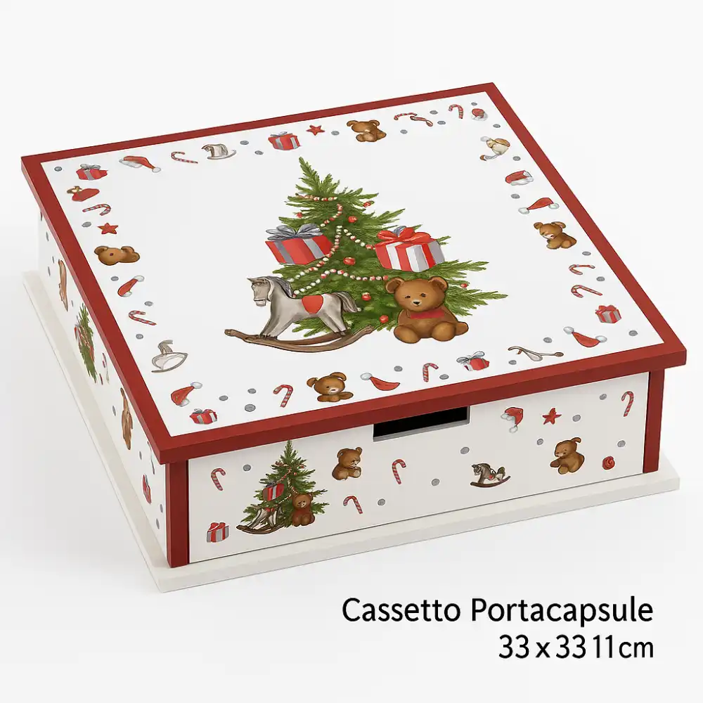 Cassetto Portacapsule Decorazione Natalizia 33x33x11 cm Cassettiera Caffè