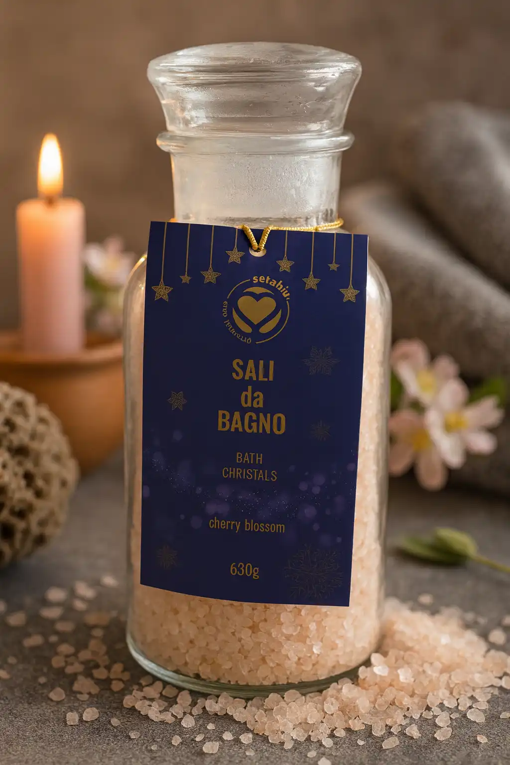 6 Pezzi Setablu Sali da Bagno Cherry Blossom 630g Eleganti Barattoli in Vetro