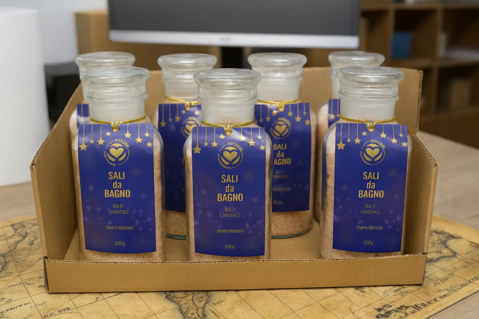 6 Pezzi Setablu Sali da Bagno Cherry Blossom 630g Eleganti Barattoli in Vetro