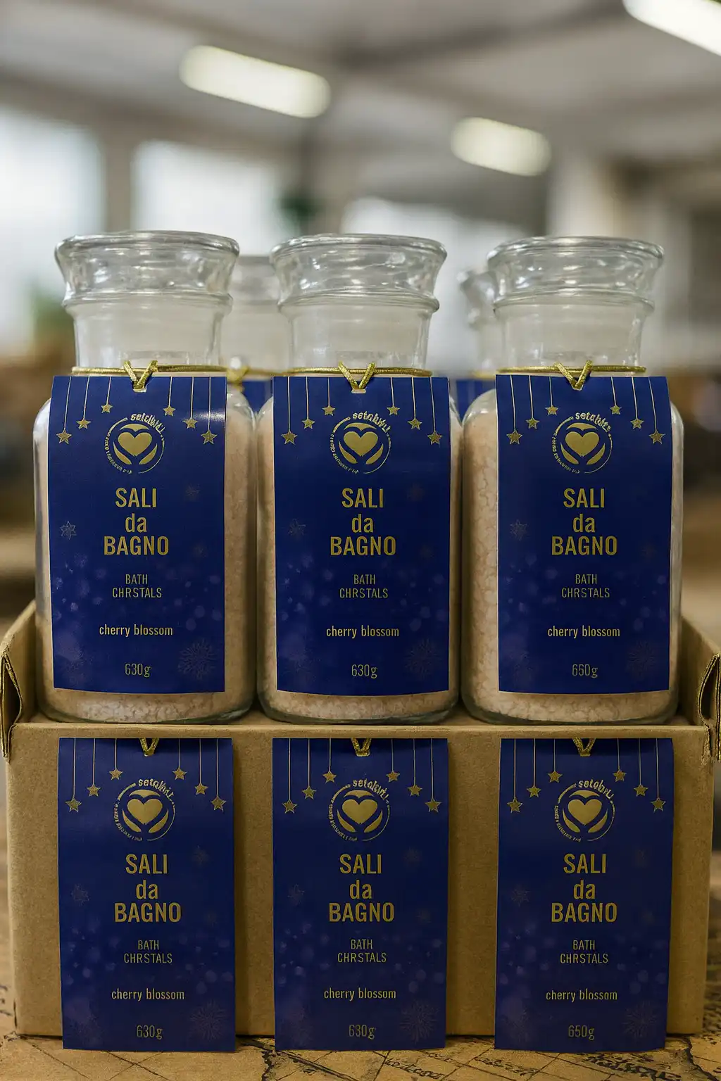6 Pezzi Setablu Sali da Bagno Cherry Blossom 630g Eleganti Barattoli in Vetro