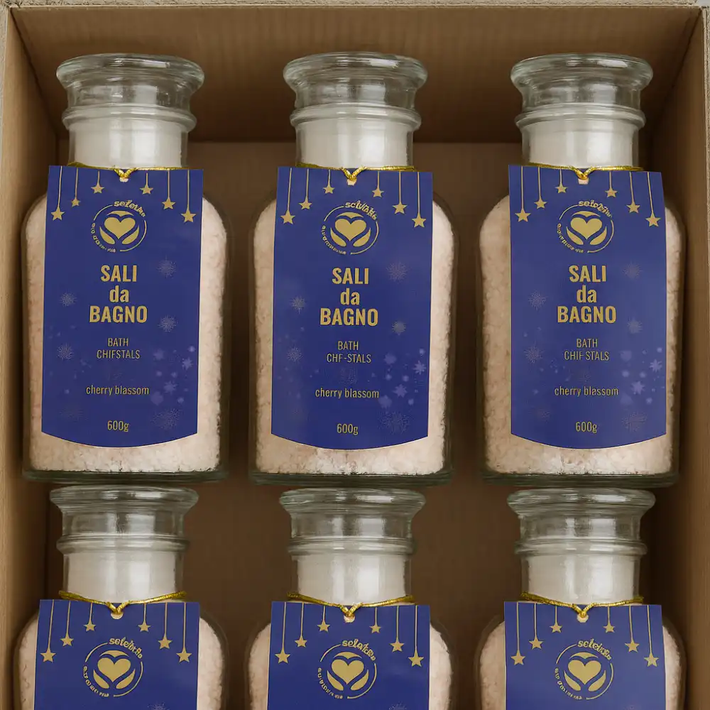 6 Pezzi Setablu Sali da Bagno Cherry Blossom 630g Eleganti Barattoli in Vetro
