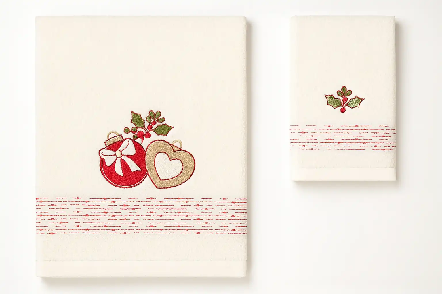 Set Asciugamano e Ospite Aurora Crema Vingi in Scatola con Ricamo Natalizio