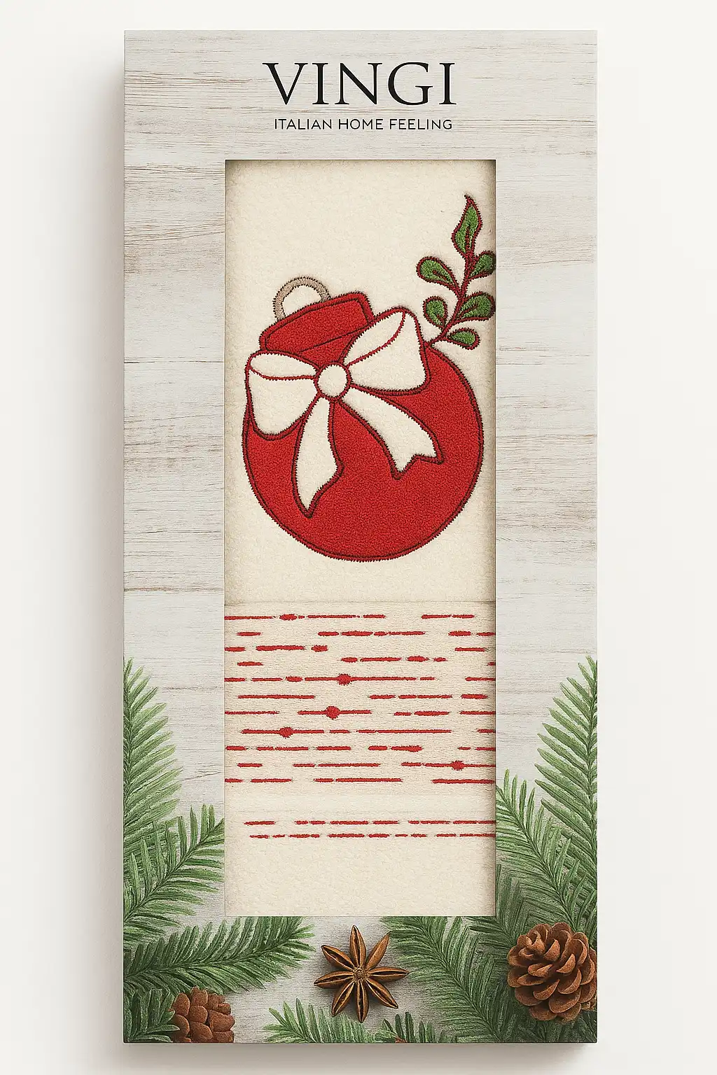 Set Asciugamano e Ospite Aurora Crema Vingi in Scatola con Ricamo Natalizio