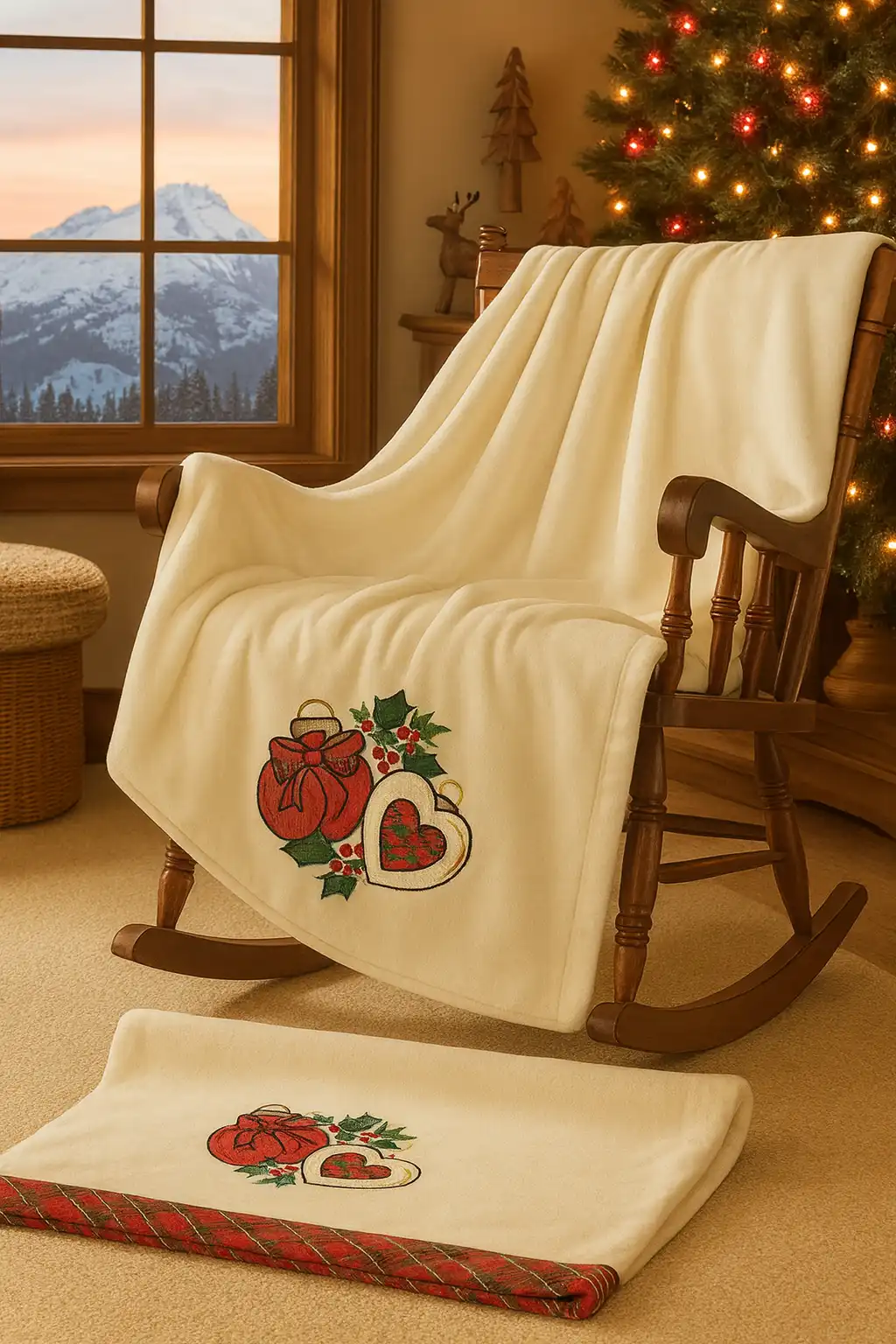 Plaid Vingi 130x180 Nuvola Crema in Scatola con Ricamo Cuore Natalizio Elegante