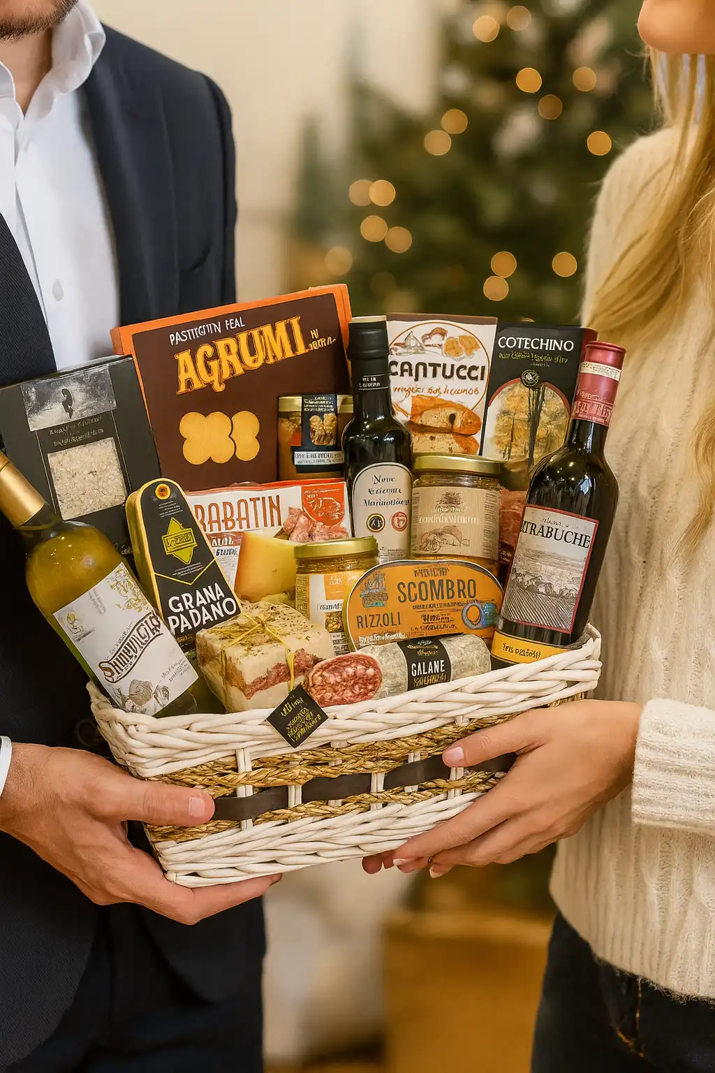 Cesto Gastronomico Natalizio 18 Pezzi Contea Vini Salumi Dolci Made in Italy