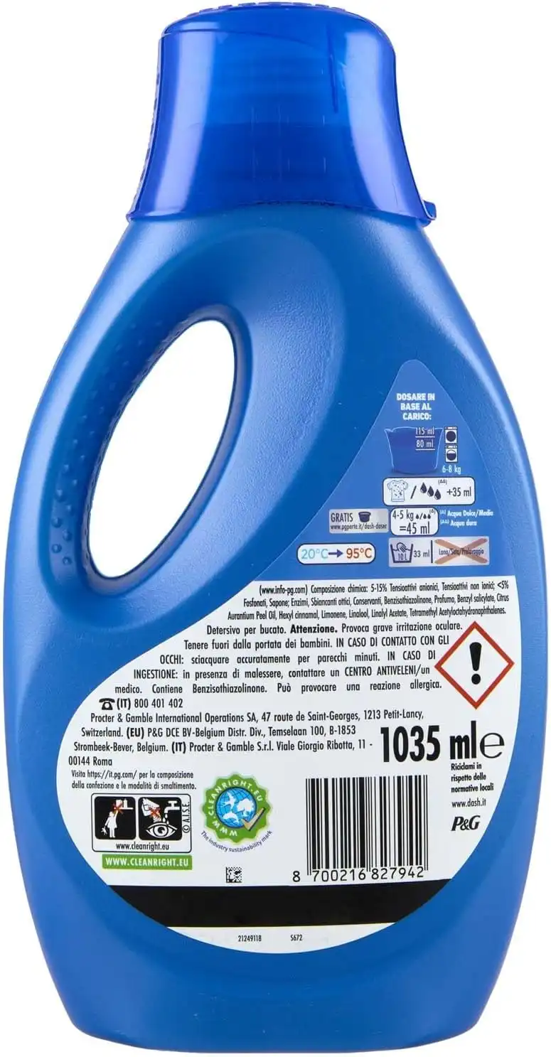 4 Pezzi Dash Detersivo Liquido Classico 23 Lavaggi Flacone 1035 ml