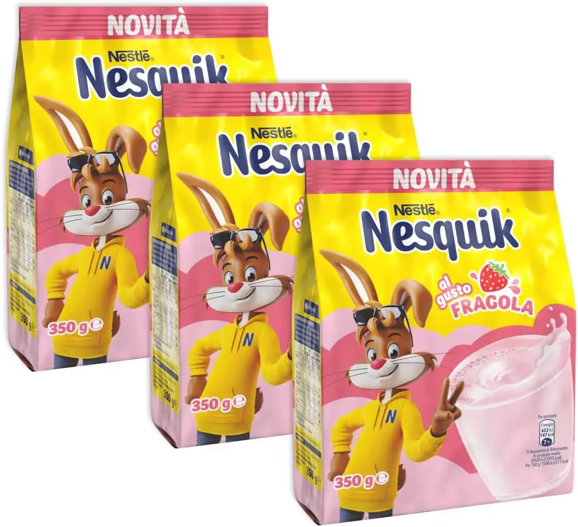 Nesquik Fragola 350g Confezione da 3 Preparato Solubile per Latte Gusto Fragola