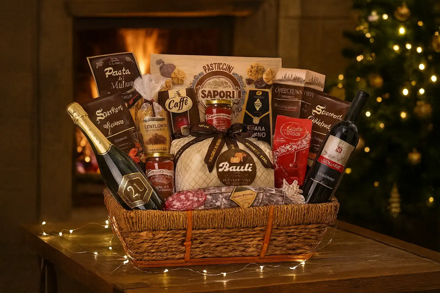 Regalidea Cesto Zaffiro 18 Pezzi Cesto Natale Gourmet Dolci Salumi Vini