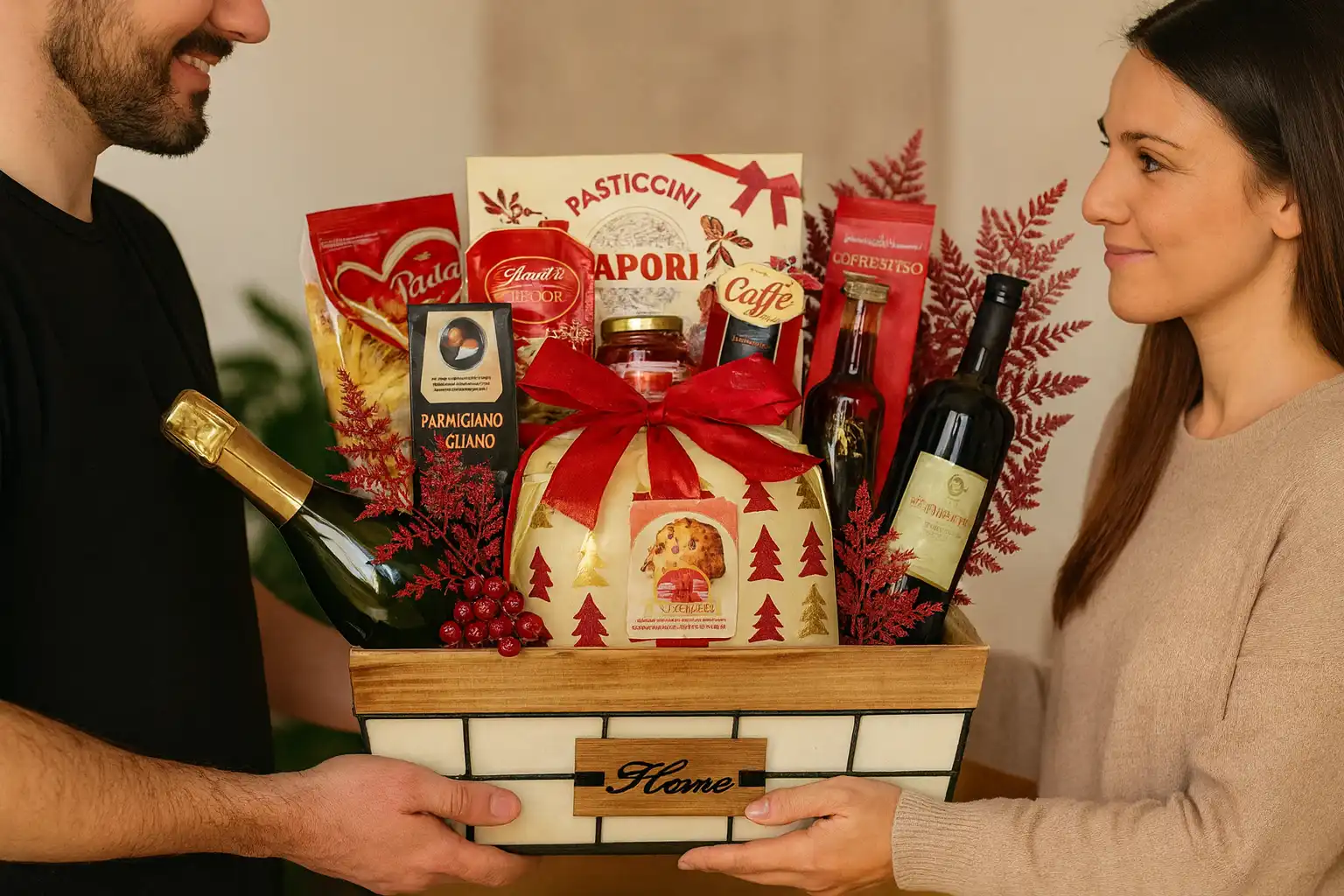 Regalidea Cesto Foscolo 18 Pezzi Cesto Natale Gourmet Dolci Salumi Vini