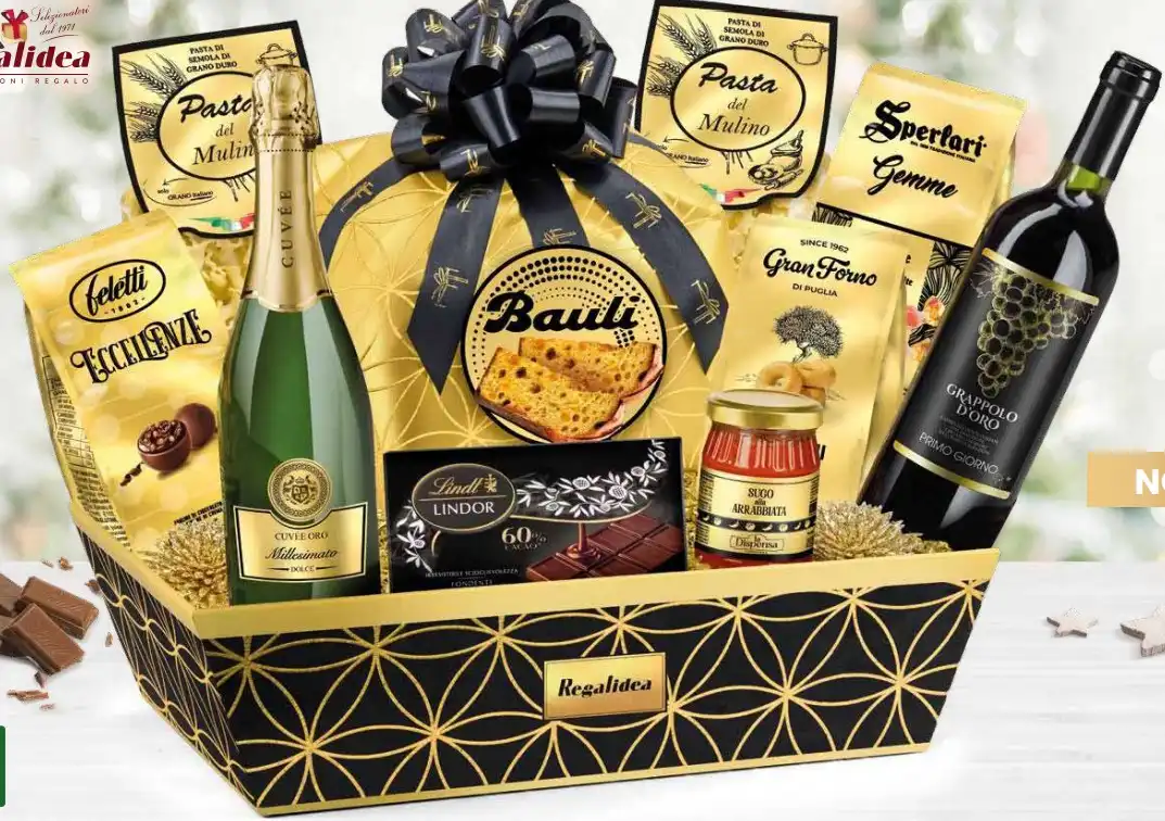 Regalidea Cesto Prezioso 11 Pezzi Cesto Natale Gourmet Dolci Salati Vini
