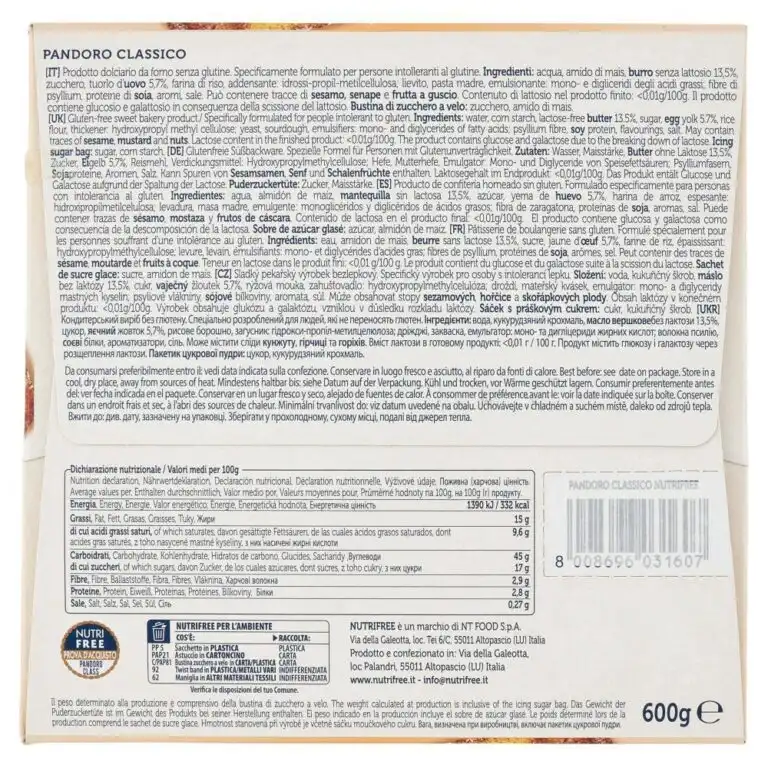 Nutri Free Pandoro Classico Senza Glutine e Lattosio 600g Extra Soffice