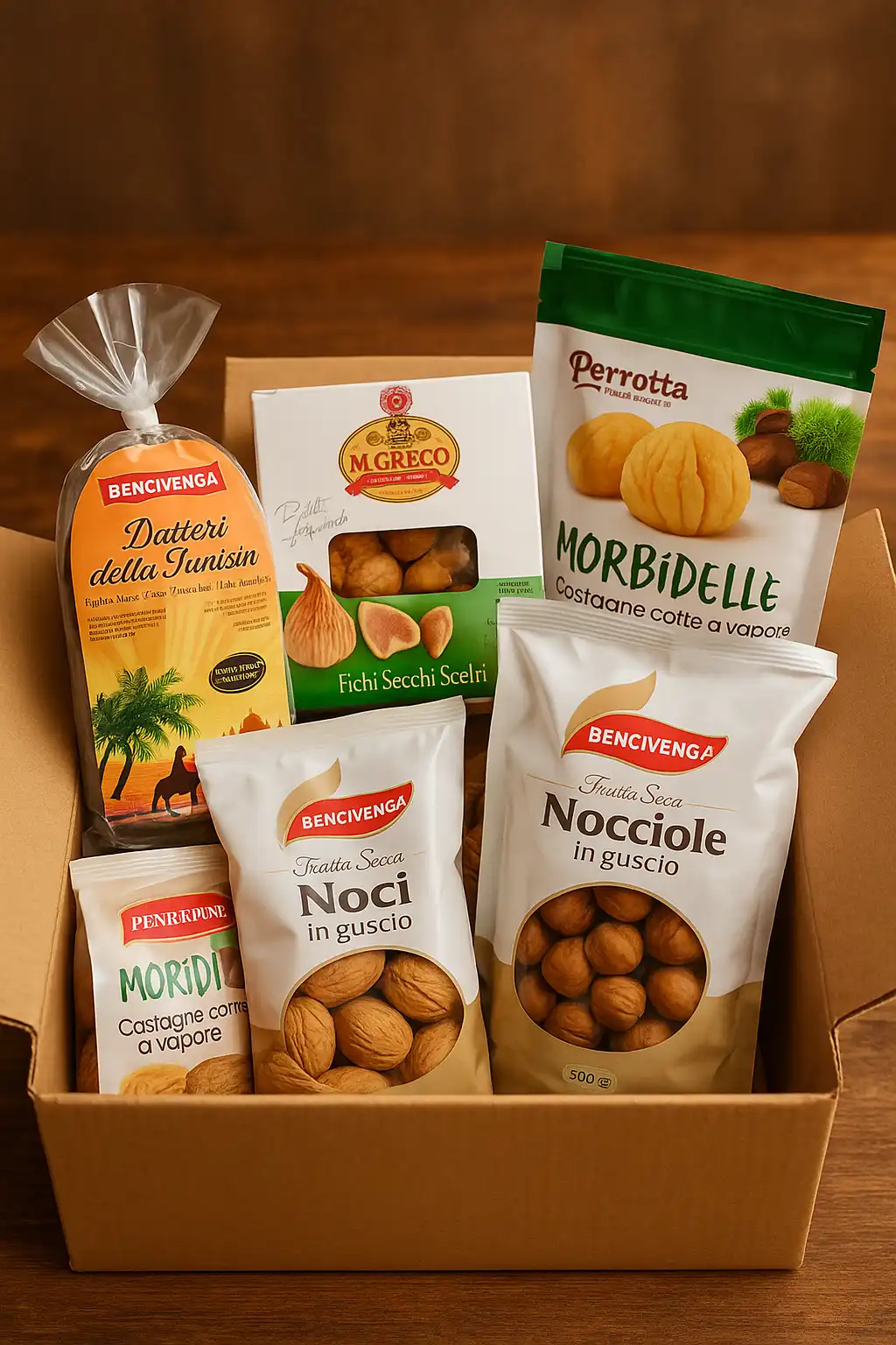 Selezione Frutta Secca Datteri Fichi Secchi Noci Nocciole Castagne del Prete